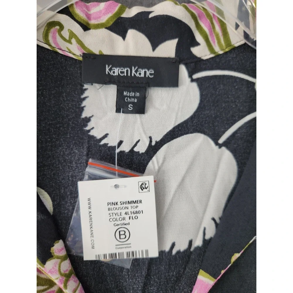 NWT Karen Kane S Black Floral Viscose Blouson Romantic Peasant Shirt Top $148